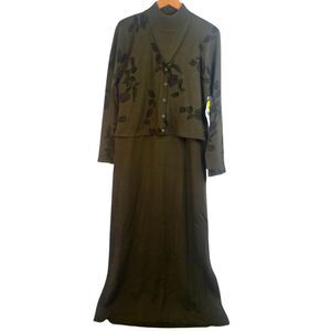 VTG‎ Lennie for Nina Leonard Sweater Dress Mock Neck Foliage Long Size MD